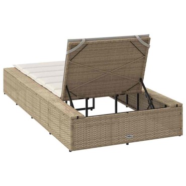 vidaXL Ξαπλώστρα με αιωρούμενο μαξιλάρι Μπεζ Poly Rattan 210x100x28/47/67/79 cm 1 τεμ.
