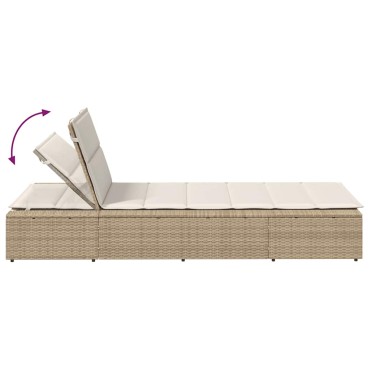 vidaXL Ξαπλώστρα με αιωρούμενο μαξιλάρι Μπεζ Poly Rattan 210x100x28/47/67/79 cm 1 τεμ.