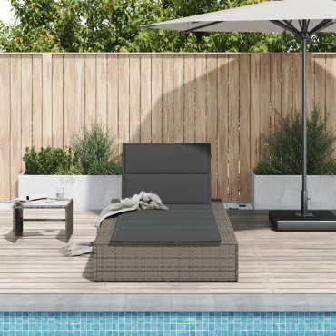 vidaXL Ξαπλώστρα με αιωρούμενο μαξιλάρι Γκρι Poly Rattan 210x100x28/47/67/79 cm 1 τεμ.