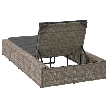 vidaXL Ξαπλώστρα με αιωρούμενο μαξιλάρι Γκρι Poly Rattan 210x100x28/47/67/79 cm 1 τεμ.