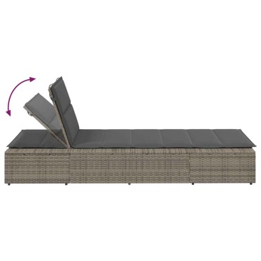 vidaXL Ξαπλώστρα με αιωρούμενο μαξιλάρι Γκρι Poly Rattan 210x100x28/47/67/79 cm 1 τεμ.