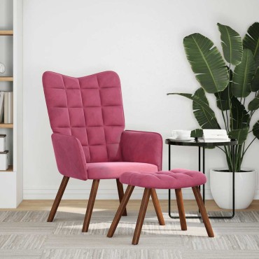 vidaXL Πολυθρόνα Relax Μπορντό Βελούδινη με Σκαμπό 61,5x69x95,5cm 1 τεμ.