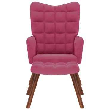 vidaXL Πολυθρόνα Relax Μπορντό Βελούδινη με Σκαμπό 61,5x69x95,5cm 1 τεμ.