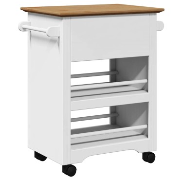 vidaXL Καροτσάκι κουζίνας BODO Λευκό και καφέ 67,5x45x80cm