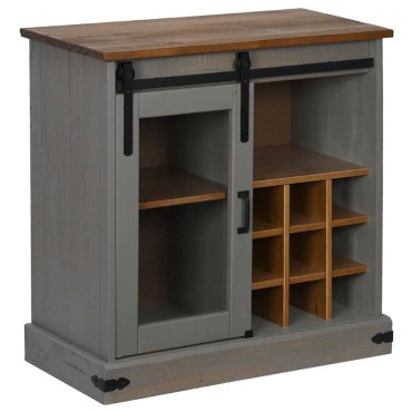 vidaXL Sideboard HALDEN με συρόμενη πόρτα γκρι 80x40x80cm μασίφ ξύλο 1 τεμ.