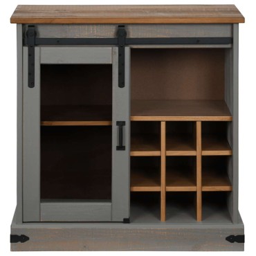 vidaXL Sideboard HALDEN με συρόμενη πόρτα γκρι 80x40x80cm μασίφ ξύλο 1 τεμ.