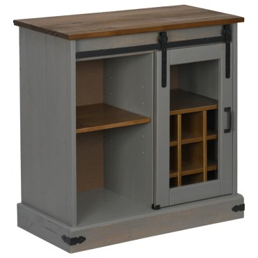 vidaXL Sideboard HALDEN με συρόμενη πόρτα γκρι 80x40x80cm μασίφ ξύλο 1 τεμ.