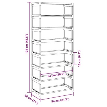 vidaXL Ράφι παπουτσιών 8-βαθμίδων γκρι 54x28x124cm μη υφασμένο ύφασμα