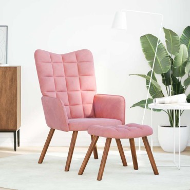 vidaXL Πολυθρόνα Relax Ροζ Βελούδινη με Σκαμπό 61,5x69x95,5cm 1 τεμ.