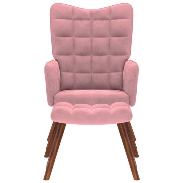 vidaXL Πολυθρόνα Relax Ροζ Βελούδινη με Σκαμπό 61,5x69x95,5cm 1 τεμ.