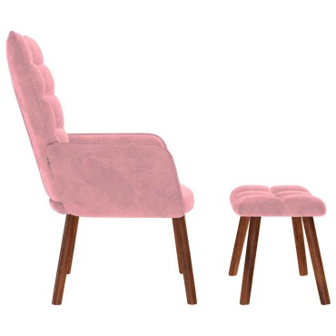 vidaXL Πολυθρόνα Relax Ροζ Βελούδινη με Σκαμπό 61,5x69x95,5cm 1 τεμ.