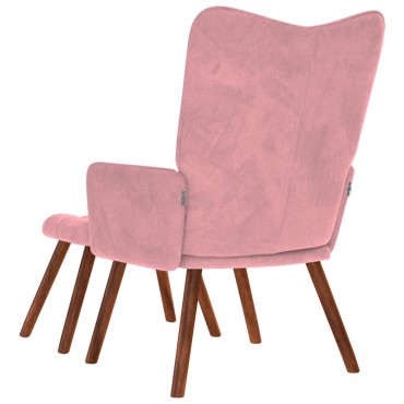 vidaXL Πολυθρόνα Relax Ροζ Βελούδινη με Σκαμπό 61,5x69x95,5cm 1 τεμ.