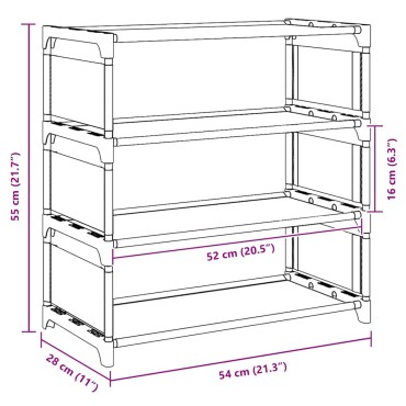 vidaXL Ράφι παπουτσιών 4 επιπέδων γκρι 54x28x55cm μη υφασμένο ύφασμα