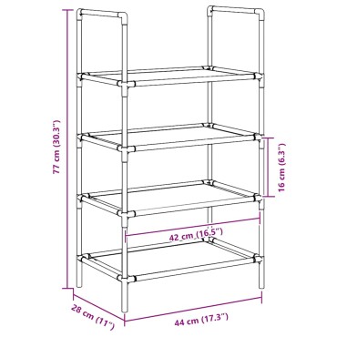 vidaXL Ράφι παπουτσιών 4 επιπέδων μαύρο 44x28x77cm μη υφασμένο ύφασμα