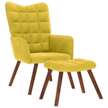 vidaXL Πολυθρόνα Relax Κίτρινη Βελούδινη με Σκαμπό 61,5x69x95,5cm 1 τεμ.