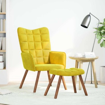 vidaXL Πολυθρόνα Relax Κίτρινη Βελούδινη με Σκαμπό 61,5x69x95,5cm 1 τεμ.