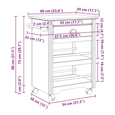 vidaXL Καροτσάκι κουζίνας BODO Γκρι 67,5x45x80cm