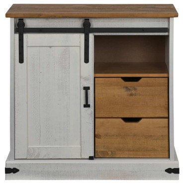 vidaXL Sideboard HALDEN με συρόμενη πόρτα Λευκό 80x40x80cm μασίφ ξύλο 1 τεμ.