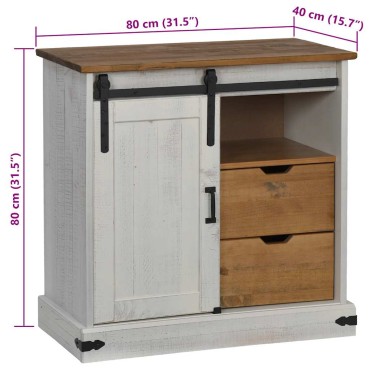 vidaXL Sideboard HALDEN με συρόμενη πόρτα Λευκό 80x40x80cm μασίφ ξύλο 1 τεμ.