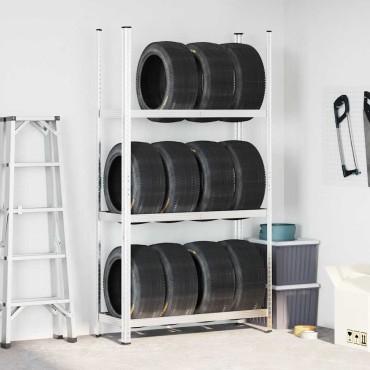 vidaXL Ράφι ελαστικών 3 επιπέδων Ασημί 110x40x200 cm Ατσάλι
