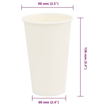 vidaXL Χάρτινα κύπελλα καφέ 1000 τεμάχια 16oz 400ml Λευκό