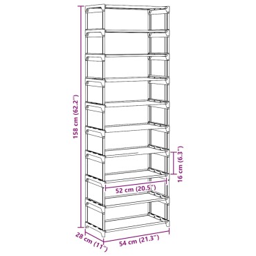 vidaXL Ράφι παπουτσιών 10επιπέδων γκρι 54x28x158cm μη υφασμένο ύφασμα