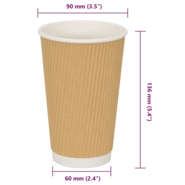 vidaXL Χάρτινα ποτήρια καφέ 500 τεμάχια 16oz 400ml καφέ