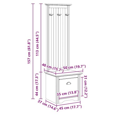 vidaXL Ντουλάπι διαδρόμου με γάντζους BODO Γκρι 50x40x157cm 1 τεμ.