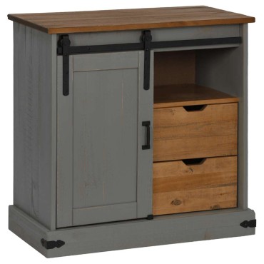 vidaXL Sideboard HALDEN με συρόμενη πόρτα γκρι 80x40x80cm μασίφ ξύλο 1 τεμ.
