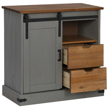 vidaXL Sideboard HALDEN με συρόμενη πόρτα γκρι 80x40x80cm μασίφ ξύλο 1 τεμ.