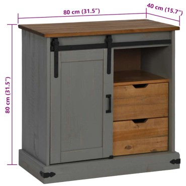vidaXL Sideboard HALDEN με συρόμενη πόρτα γκρι 80x40x80cm μασίφ ξύλο 1 τεμ.