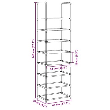 vidaXL Ράφι παπουτσιών 8-βαθμίδων μαύρο 44x28x145cm μη υφασμένο ύφασμα