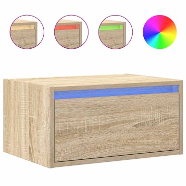 vidaXL Κομοδίνο Επιτοίχιο με Φώτα LED Sonoma Δρυς 51x35,5x25 cm