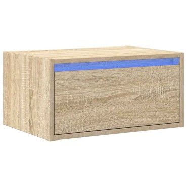vidaXL Κομοδίνο Επιτοίχιο με Φώτα LED Sonoma Δρυς 51x35,5x25 cm