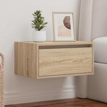 vidaXL Κομοδίνο Επιτοίχιο με Φώτα LED Sonoma Δρυς 51x35,5x25 cm