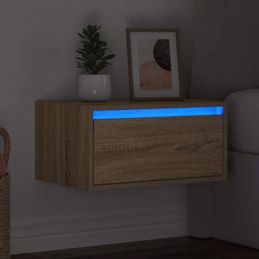 vidaXL Κομοδίνο Επιτοίχιο με Φώτα LED Sonoma Δρυς 51x35,5x25 cm