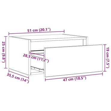 vidaXL Κομοδίνο Επιτοίχιο με Φώτα LED Γκρι Σκυροδέματος 51x35,5x25 cm