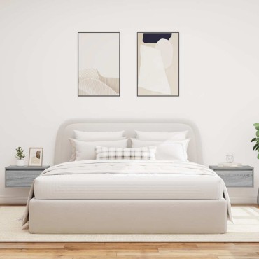 vidaXL Κομοδίνα Επιτοίχια με Φώτα LED 2 τεμ. Γκρι Sonoma 51x35,5x25 cm
