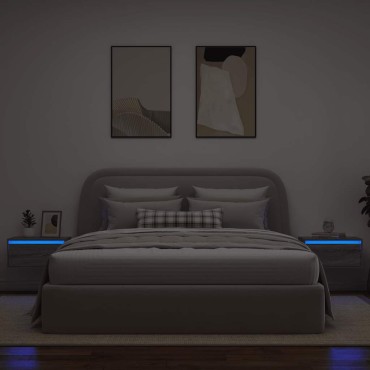 vidaXL Κομοδίνα Επιτοίχια με Φώτα LED 2 τεμ. Γκρι Sonoma 51x35,5x25 cm