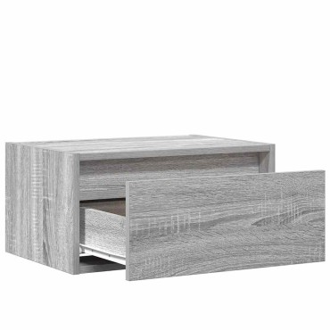 vidaXL Κομοδίνα Επιτοίχια με Φώτα LED 2 τεμ. Γκρι Sonoma 51x35,5x25 cm