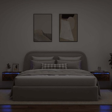 vidaXL Κομοδίνα Επιτοίχια με Φώτα LED 2 τεμ. Καπνιστή Δρυς 51x35,5x25 cm