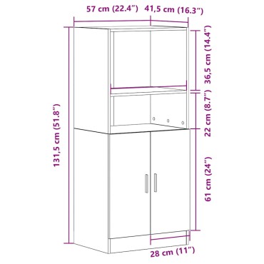 vidaXL Ντουλάπι Κουζίνας Γκρι sonoma 57x41,5x131,5cm Επεξεργ. Ξύλο 1 τεμ.