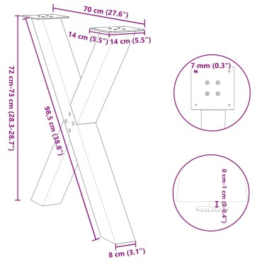 vidaXL Πόδια τραπεζαρίας σε σχήμα Χ 3 τεμ. Ανθρακί 70x(72-73)cm Ατσάλι