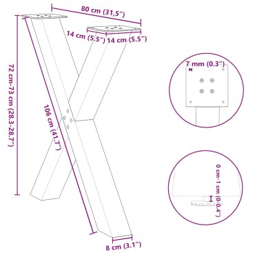 vidaXL Πόδια τραπεζαρίας σε σχήμα Χ 3 τεμ. Μαύρο 80x(72-73)cm Ατσάλι