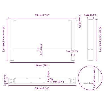 vidaXL Πόδια τραπεζιού σαλονιού Ανθρακί 2 τεμ. 70x(42-43)cm Ατσάλι