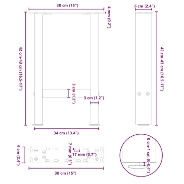 vidaXL Πόδια τραπεζιού σαλονιού Ανθρακί 2 τεμ. 38x(42-43)cm Ατσάλι