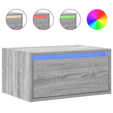 vidaXL Κομοδίνο Επιτοίχιο με Φώτα LED Γκρι Sonoma 51x35,5x25 cm