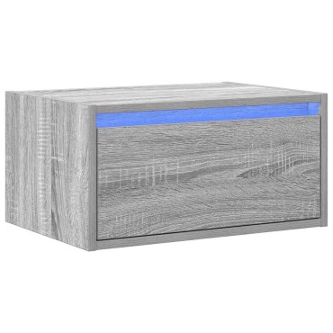 vidaXL Κομοδίνο Επιτοίχιο με Φώτα LED Γκρι Sonoma 51x35,5x25 cm