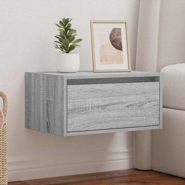 vidaXL Κομοδίνο Επιτοίχιο με Φώτα LED Γκρι Sonoma 51x35,5x25 cm