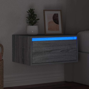 vidaXL Κομοδίνο Επιτοίχιο με Φώτα LED Γκρι Sonoma 51x35,5x25 cm